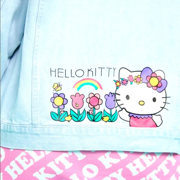 SHEIN X Hello Kitty And Friends & Letter Graphic Drop Shoulder Denim Jacket - Picture 3 of 4
